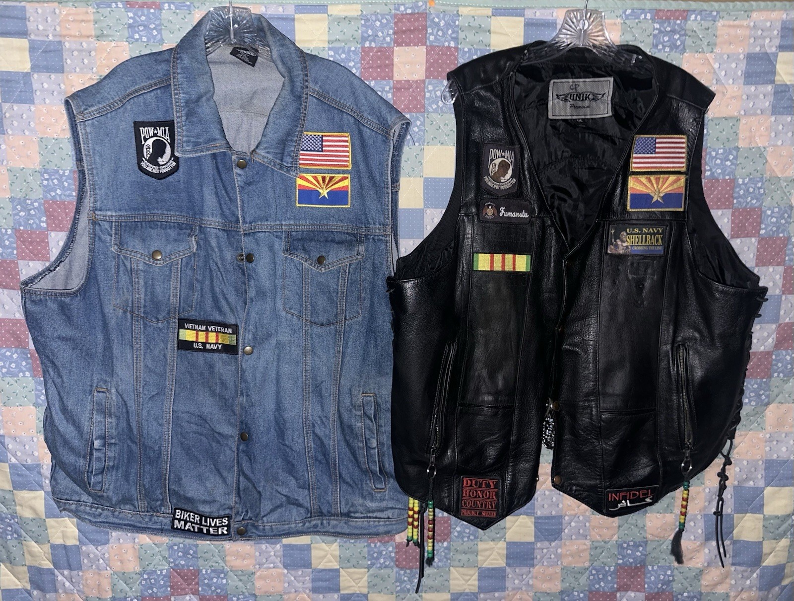 Unik Premium Leather Vest Men’s Size 4XL snap Black Denim 5XL Lot of 2