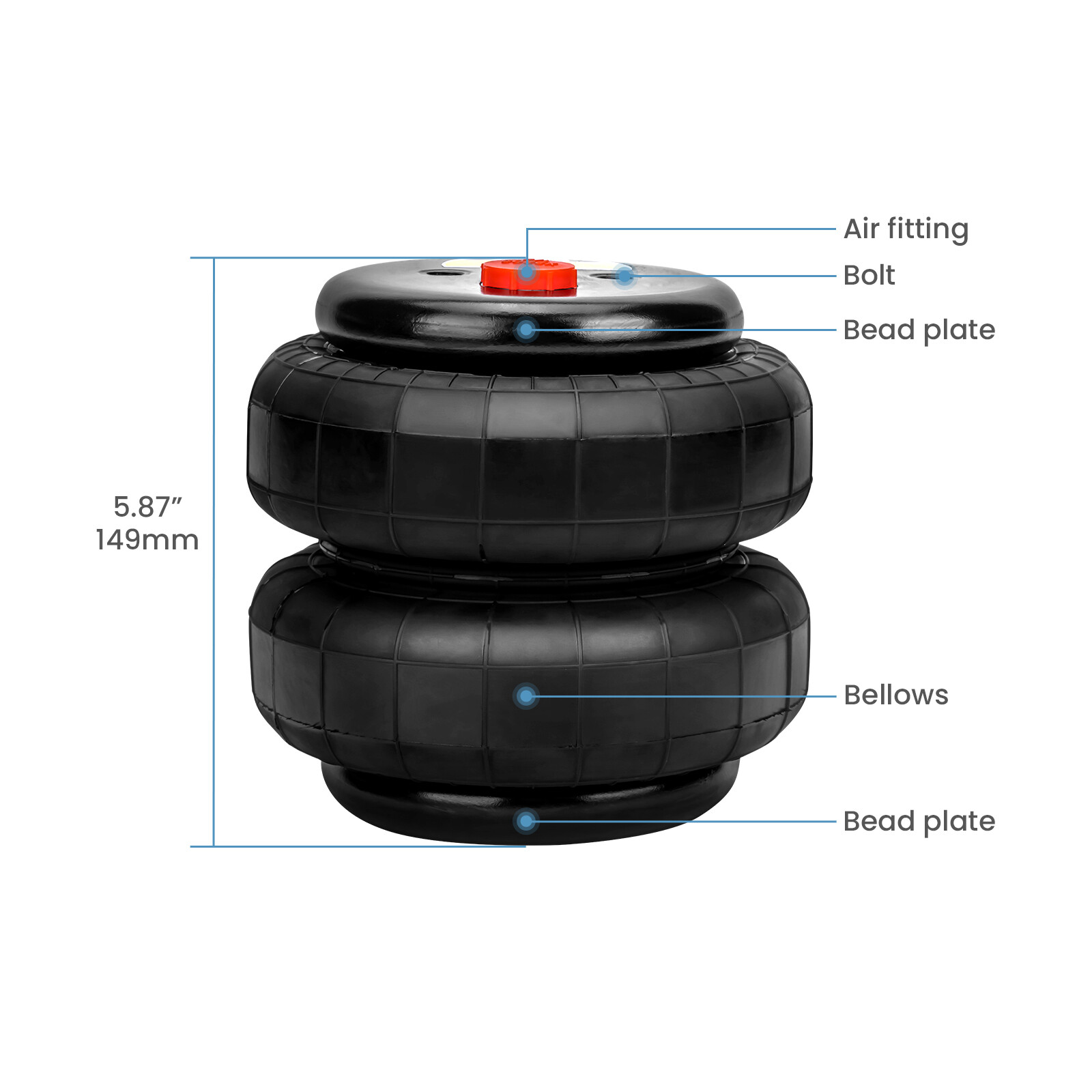 Set of 2 Standard 2500 lb 1/2″npt Single Port Air Spring Suspension Bellows Bag