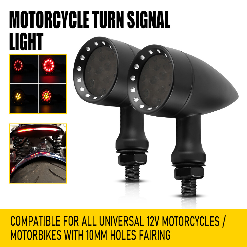 Motorcycle Bullet Black LED Brake Running Turn Signal Tail Light For Bobber Cafe