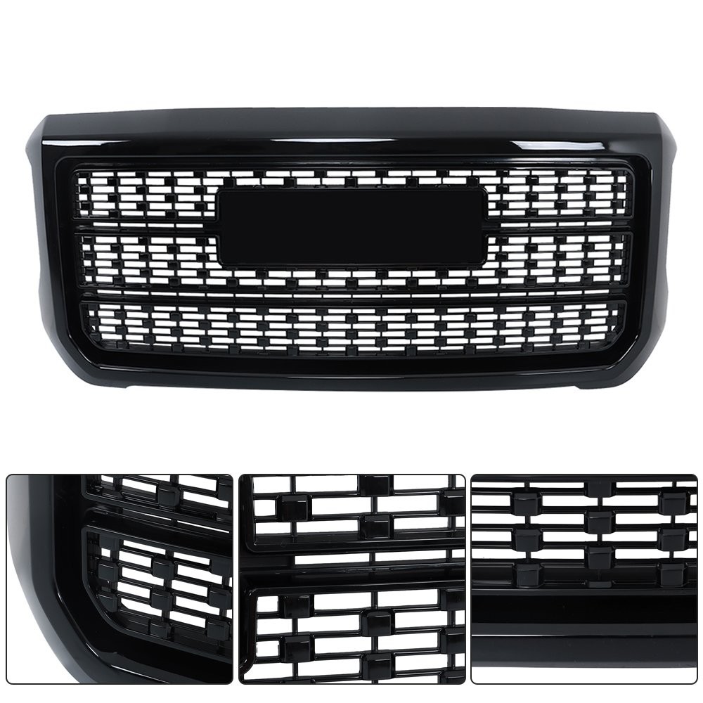 Front Upper Grille Gloss Black For GMC Sierra 2500HD 3500HD Denali 2015-2019
