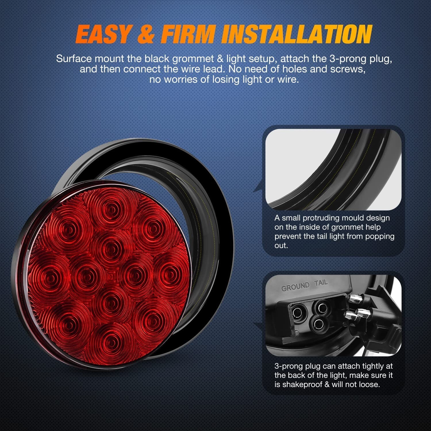 Nilight 4PCS 4” 12LED Round Reverse Brake Turn Tail Lights 2 Years Warranty