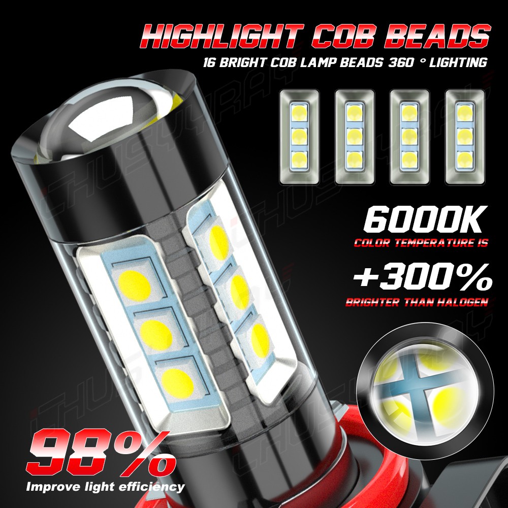 H11 LED Fog Light Bulbs High Power Driving Lamps 10000K Super White Foglight 2x