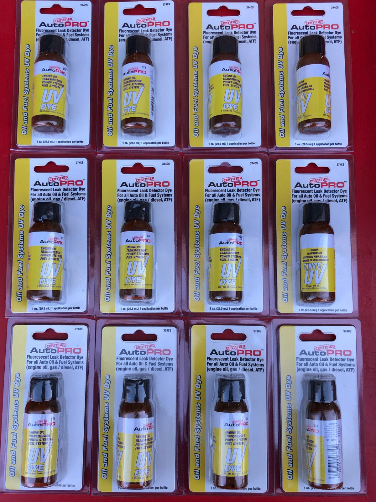 (12) ENGINE OIL TRANSMISSION & FUEL SYSTEMS UV DYE 374CS FOR AUTO GAS DIESEL ATF
