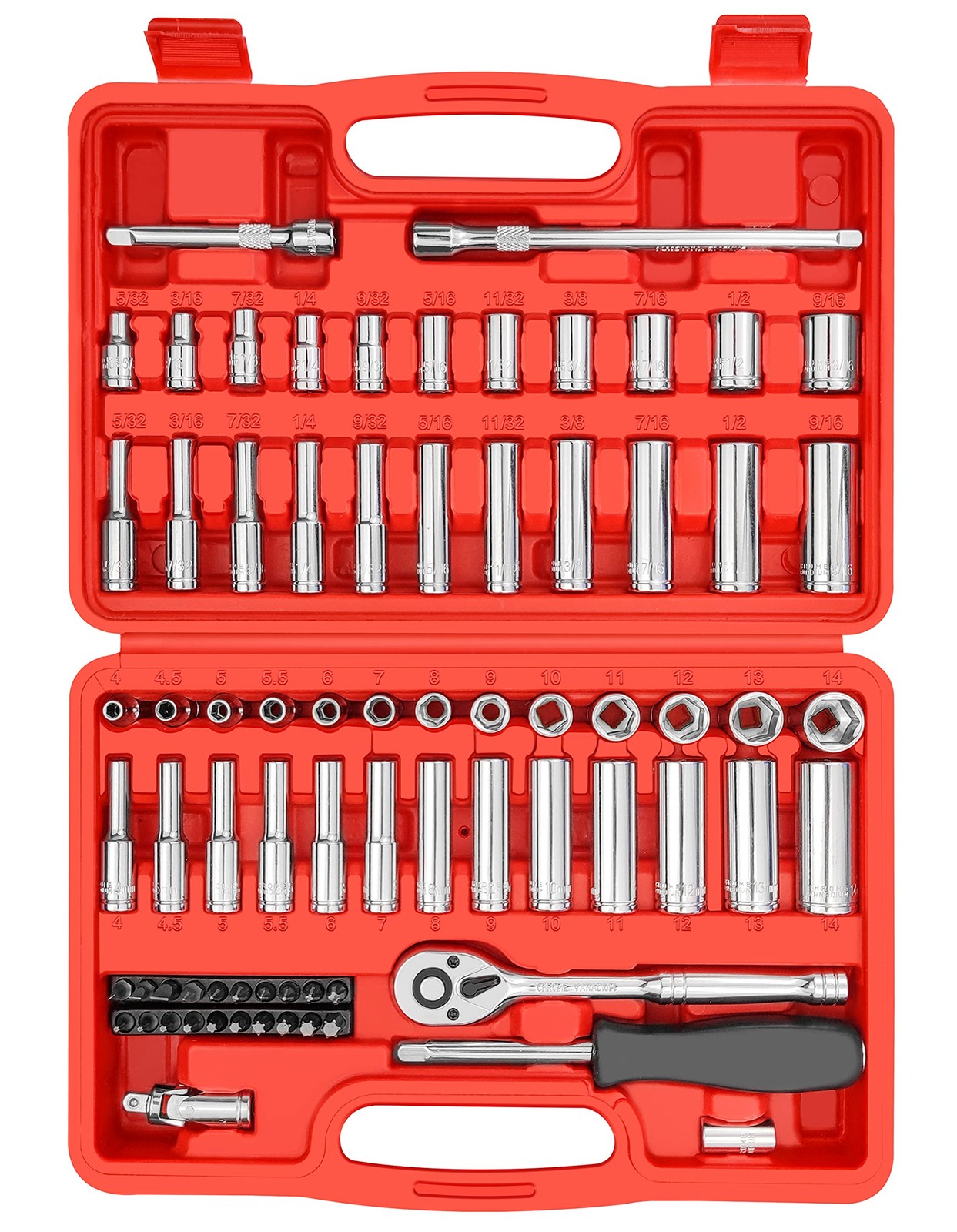 YIYITOOLS 74 Pcs 1/4″ Drive Socket Set,1/4-Inch Master One Size