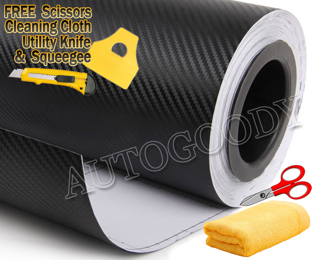 36″ x 60″ Black Carbon Fiber Vinyl Wrap 3D Bubble Free Air Release 3ft x 5ft