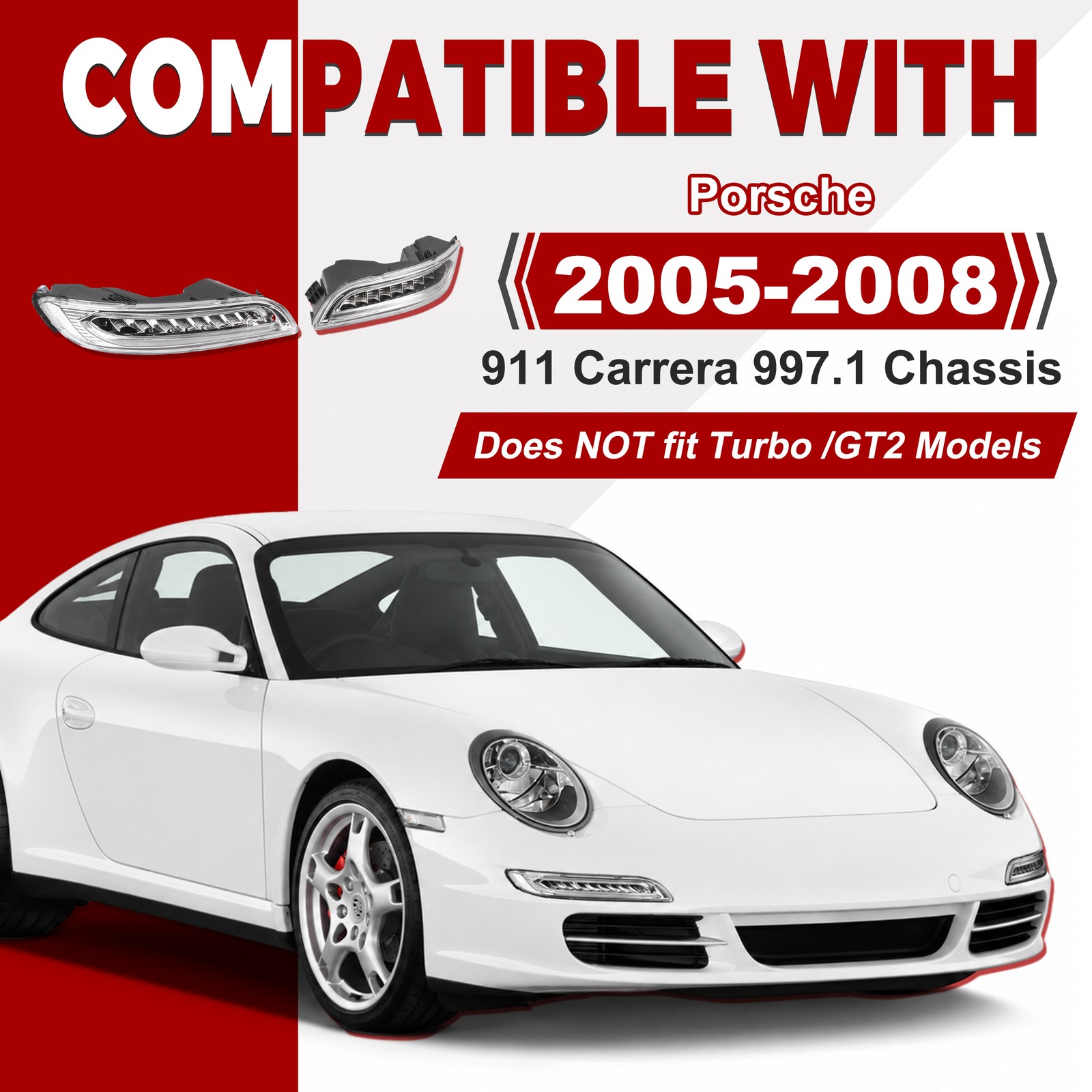 LED Front Bumper DRL+Signal+Fog Light For Porsche 911 Carrera 997 Chassis 05-08