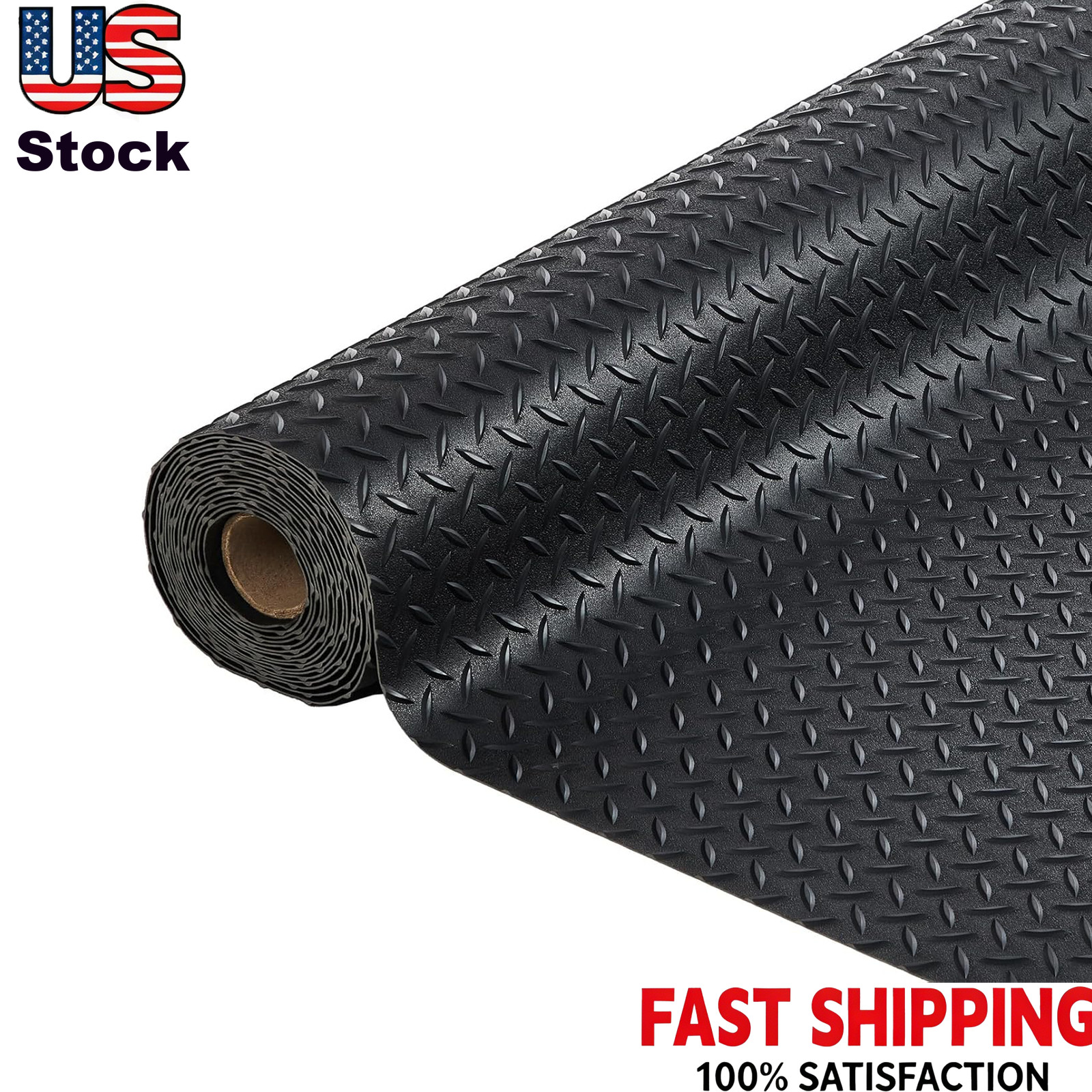 7.8 x 18 ft PVC Garage Floor Mat, Flooring Roll Diamond Plate Rubber Trailer Mat