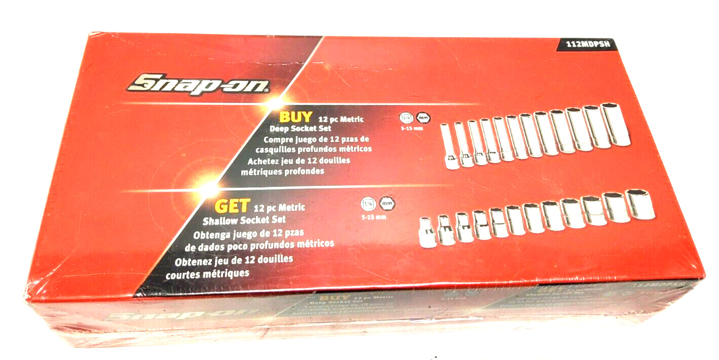 NEW Snap-on 24pc 1/4″dr 6-point METRIC Shallow Deep Socket Set 112TMMY 112STMMY