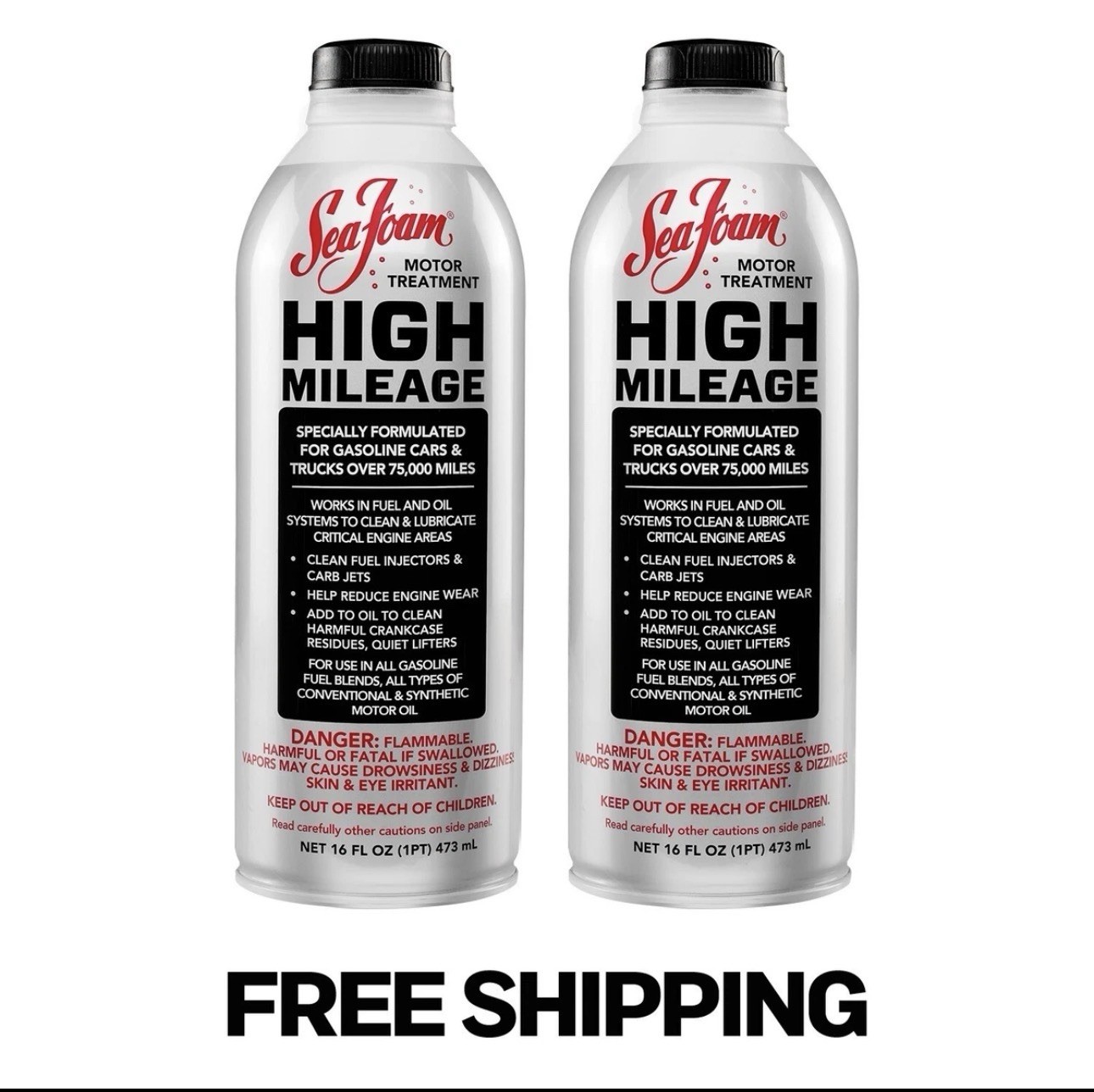 Sea Foam High Mileage HM16 Gasoline Fuel and Oil Treatment 16oz Pack of 2