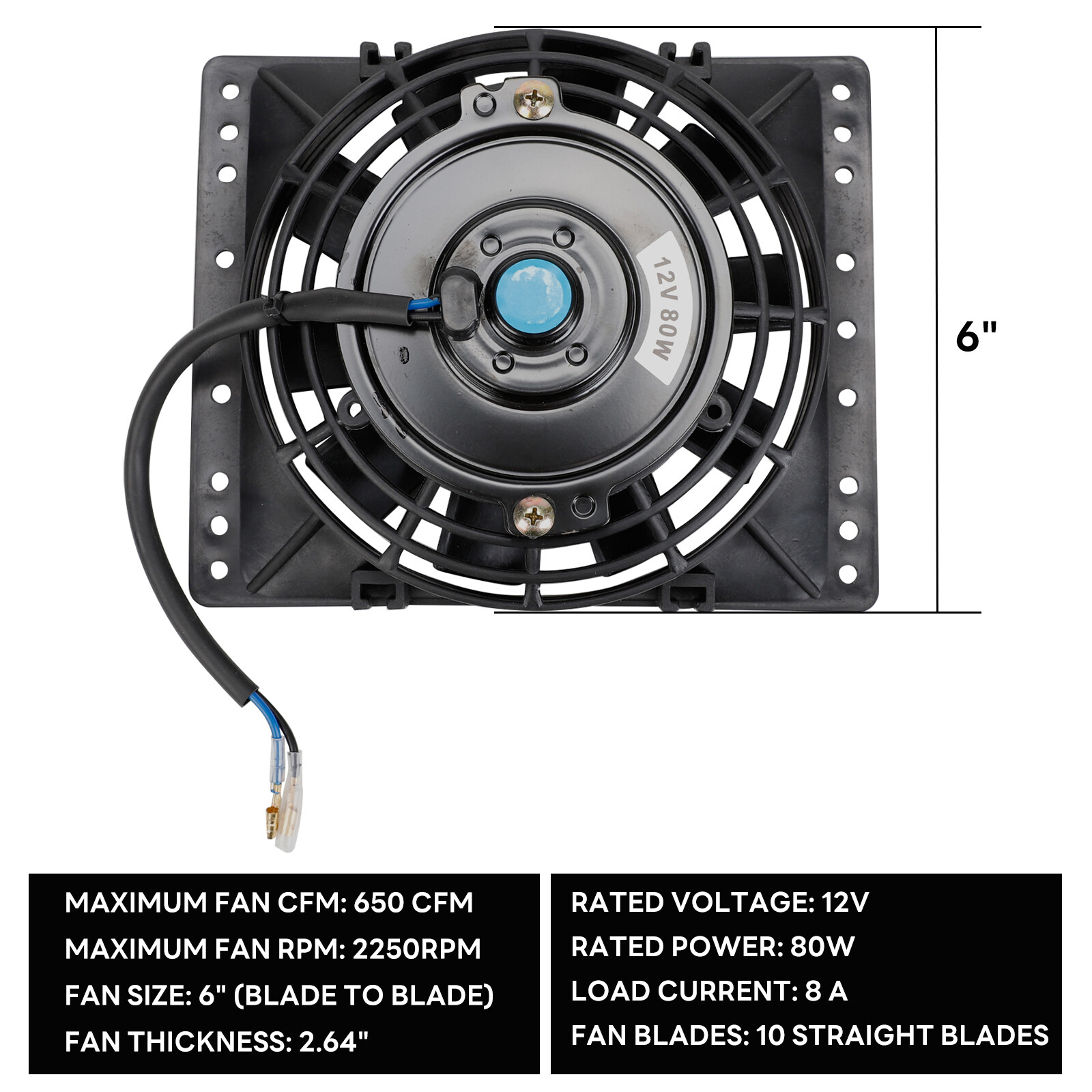 6”Slim Push Pull Electric Cooling Fan 650CFM Radiator Mount Kit Universal Black