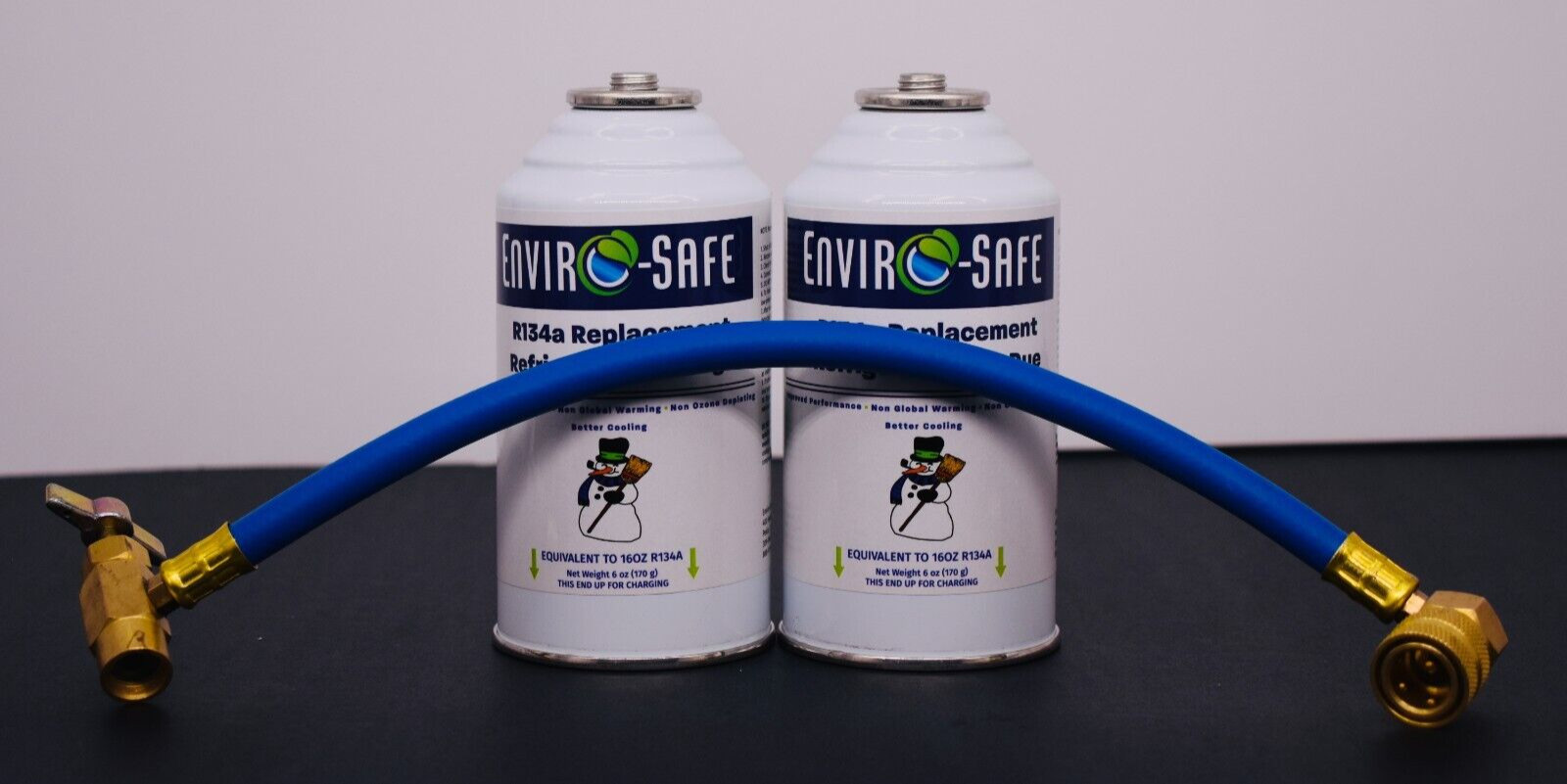 R134a Replacement Refrigerant with dye, 2 CANS, Charging Hose.