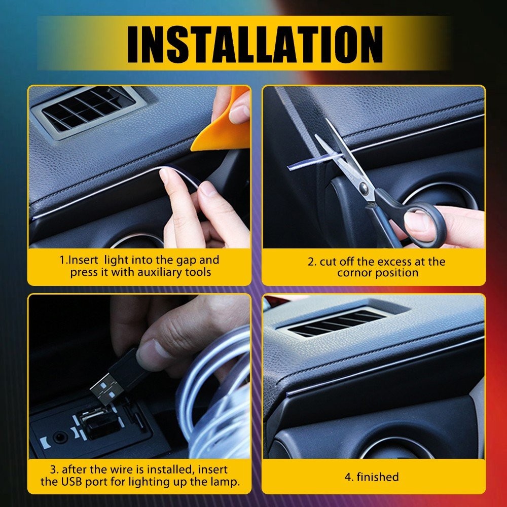 8M LED Light Neon Trim Glow Optic Strip Fiber Car Interior Ambient Lighting APP