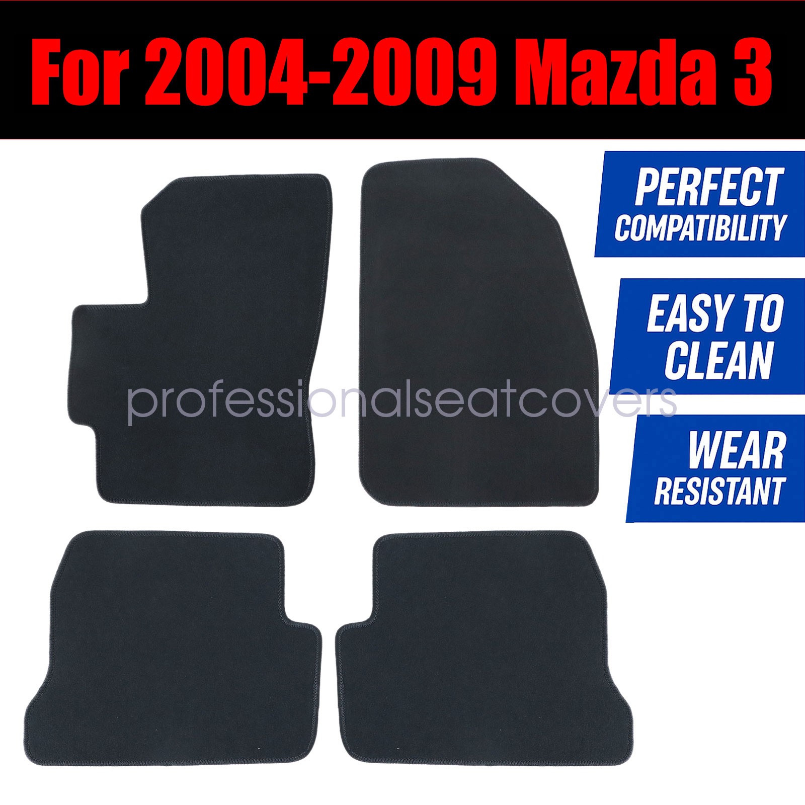 Floor Mats Carpet For 2004 2005 2006 2007 2008 2009 Mazda 3 4-Door Velour Black