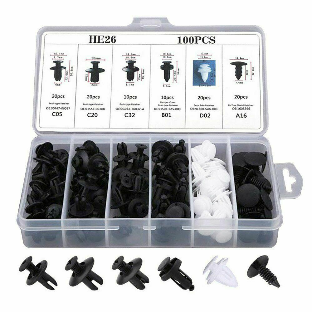 US 100X Trunk Screw Rivets Kit Car Bumper Fender Auto Plastic Fastener Clips Set