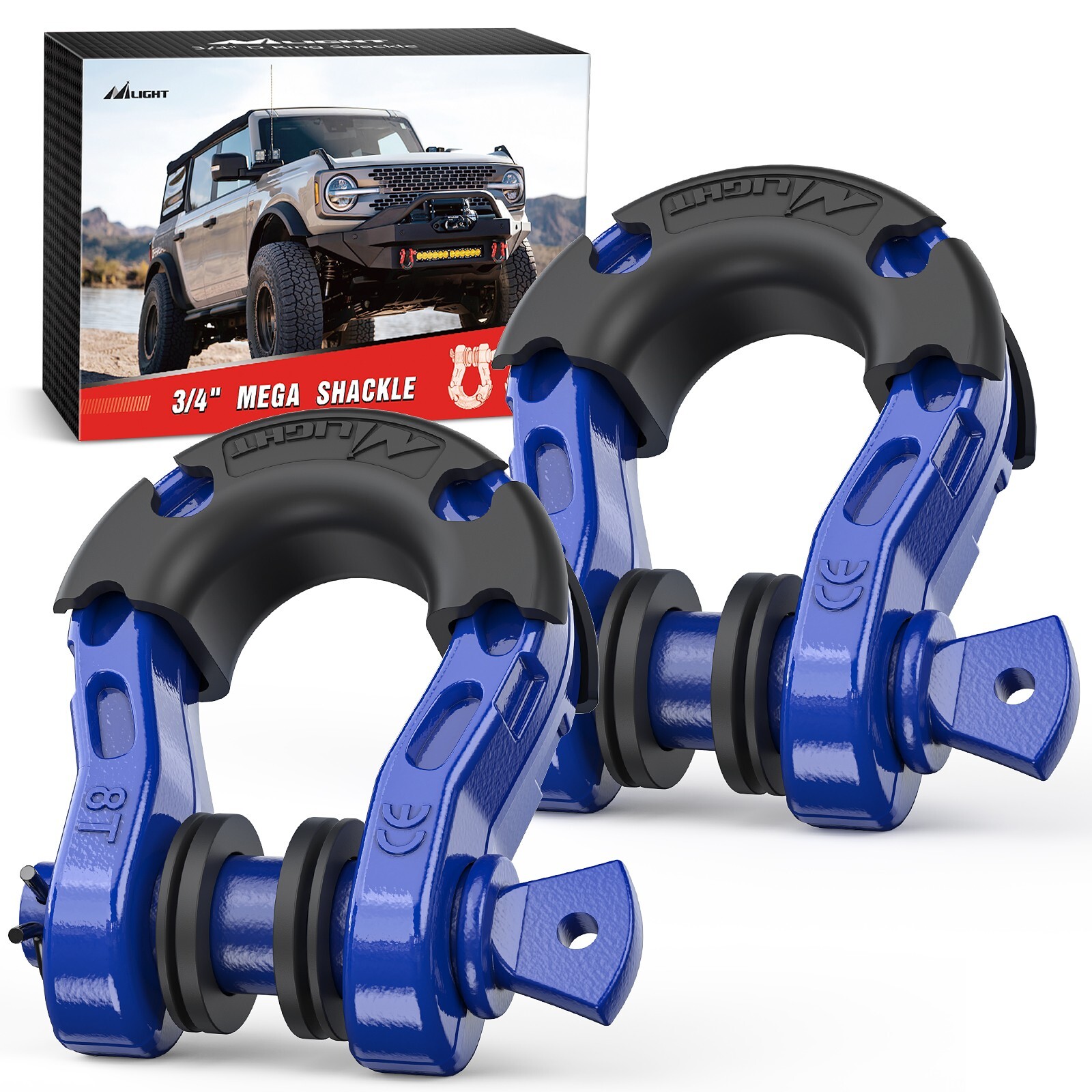 Nilight 2 Pack 3/4″ Mega D-Ring Shackle with 7/8″ Screw Pin 2 Years Warranty