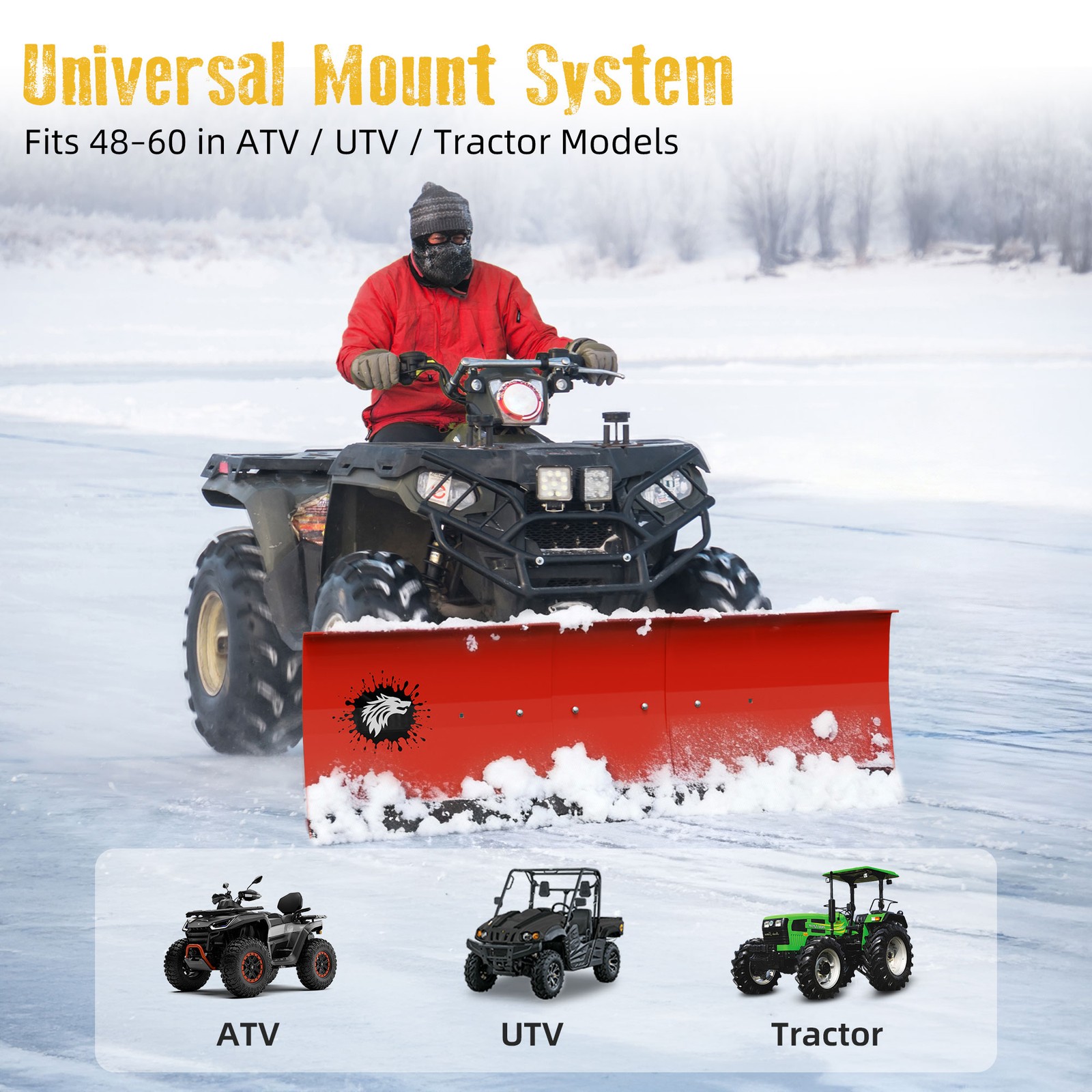 Kit for ATV UTV Snow Plow Kit 60” Steel Blade Complete Universal Mount Package