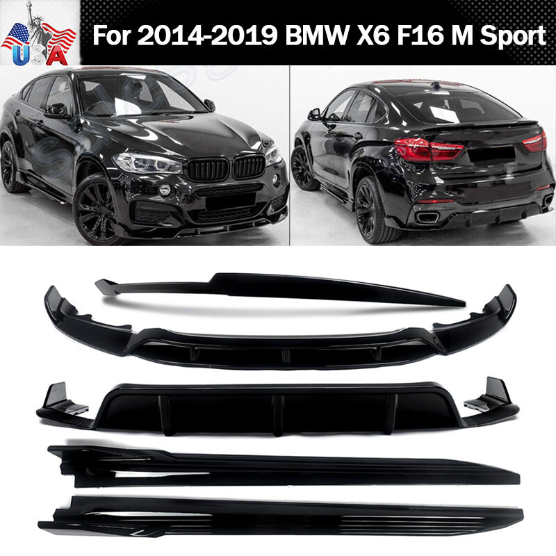 For 2014-2019 BMW X6 F16 M Sport Front+Rear Diffuser Lip Side Skirts Body Kit
