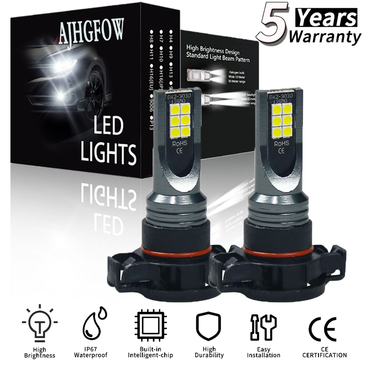 Cool White 6500K 60W 12000LM 2x H16 LED Fog Light Bulbs Super Bright