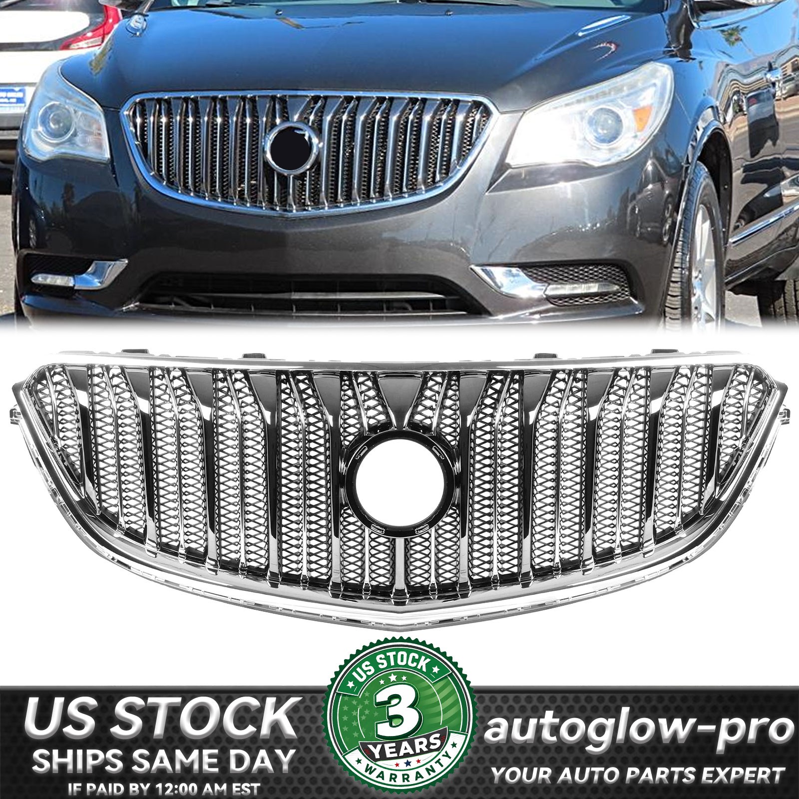 For Buick Enclave 2013-2017 Front Upper Bumper Grille Chrome Black Grill New