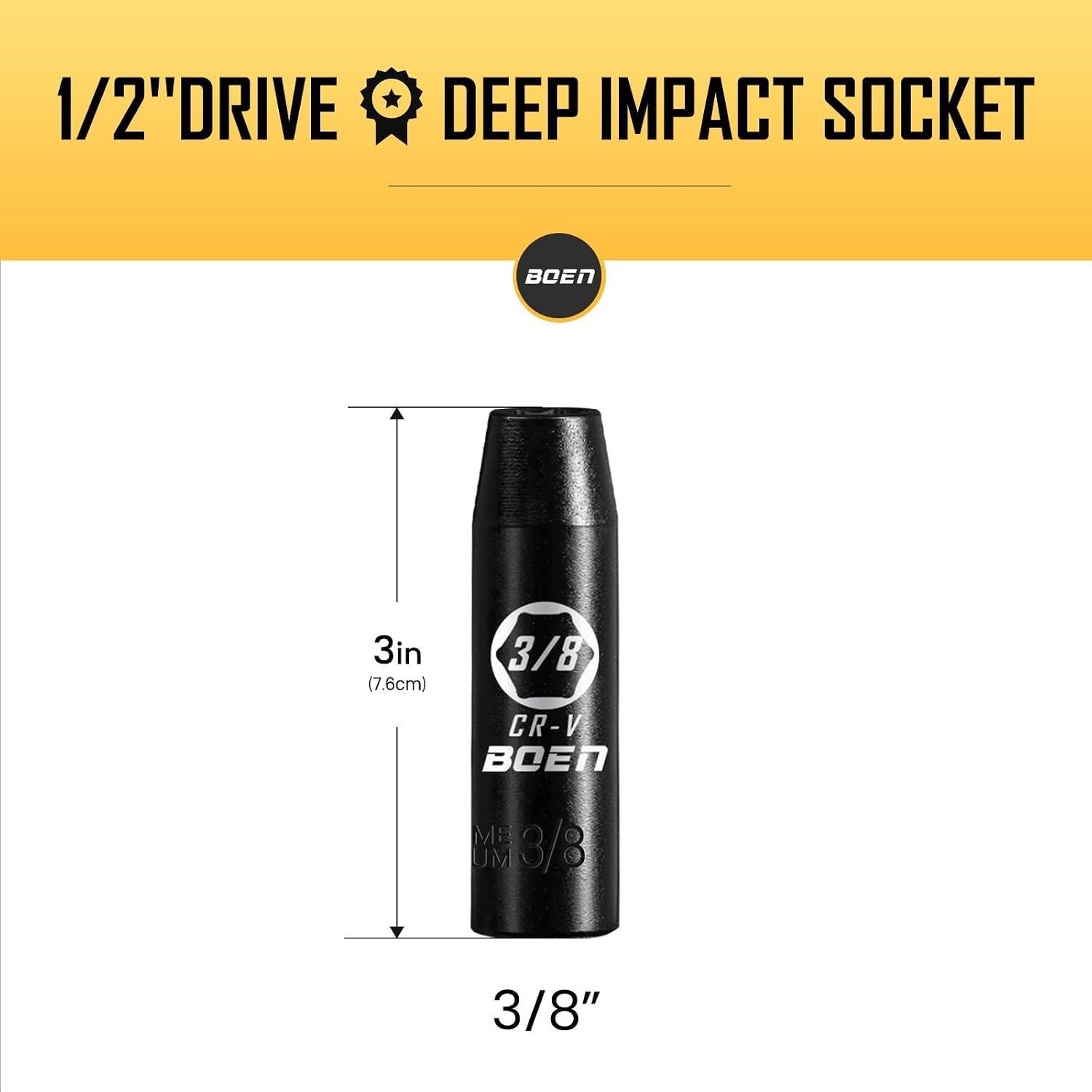 1/2″ Drive Deep Cr-V Impact Socket – 3/8″ with Manganese Phosphate Coating