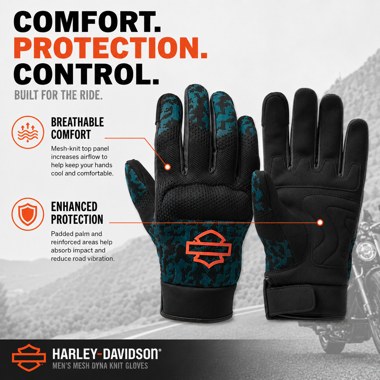 Harley-Davidson Men’s Mesh Motorcycle Gloves Dyna Knit – Blue, 98137-23VM