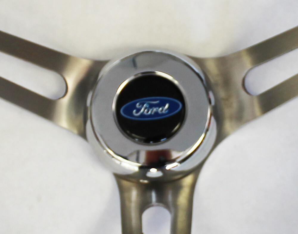 1967 – 1974 Bronco 15″ Real Wood Grip on Stainless Steel Steering Wheel Ford Cap