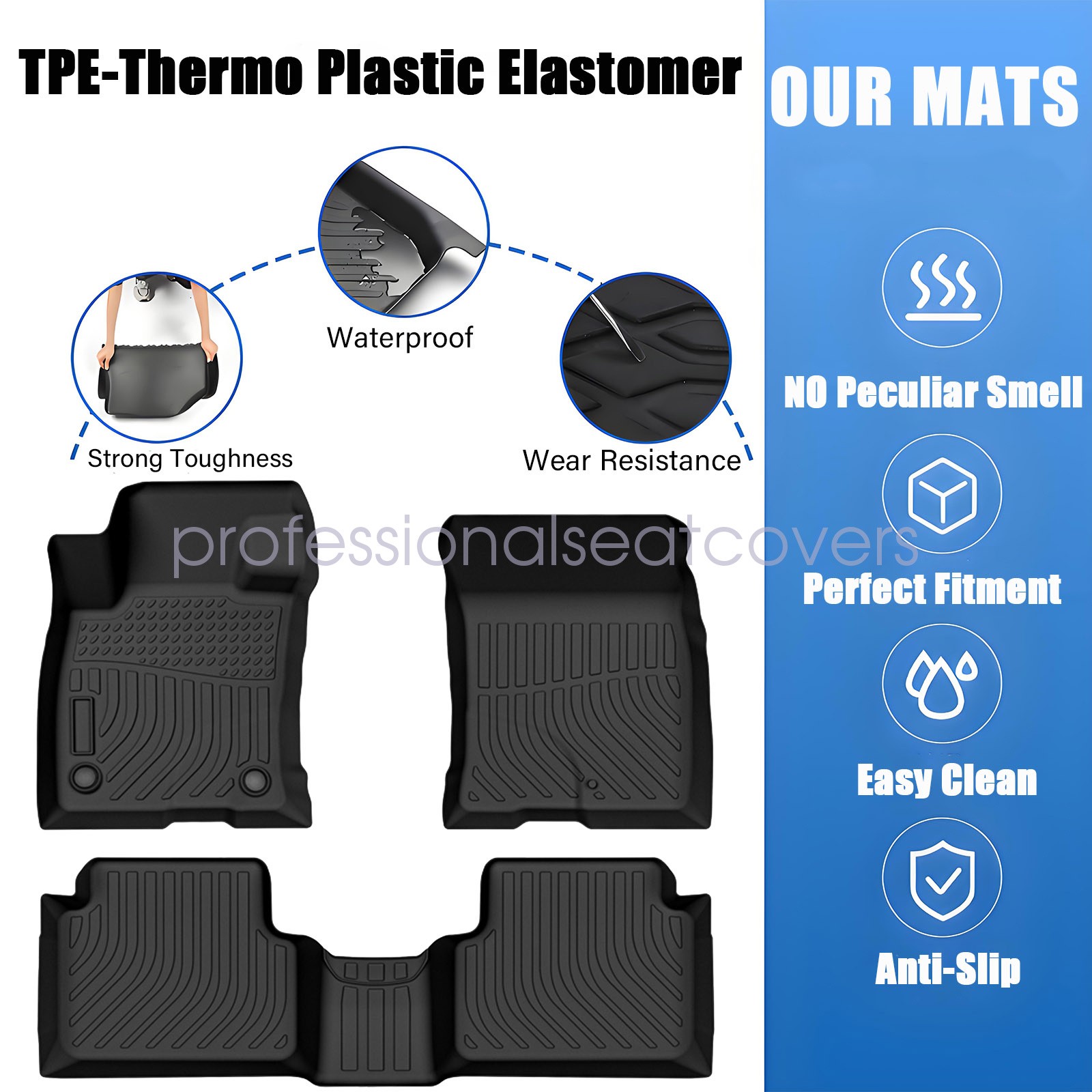 TPE All-Weather 3D Floor Mats Liners 3Pcs For 2021-2025 Ford Bronco Sport 4 Door