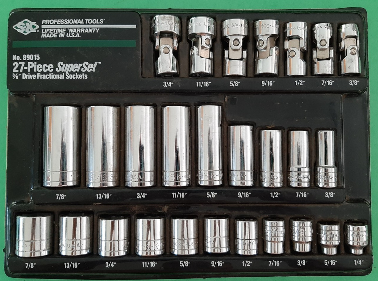 S-K SK Tools USA 3/8” Drive Deep Shallow SAE 27pc. Socket Super Set 6pt Point