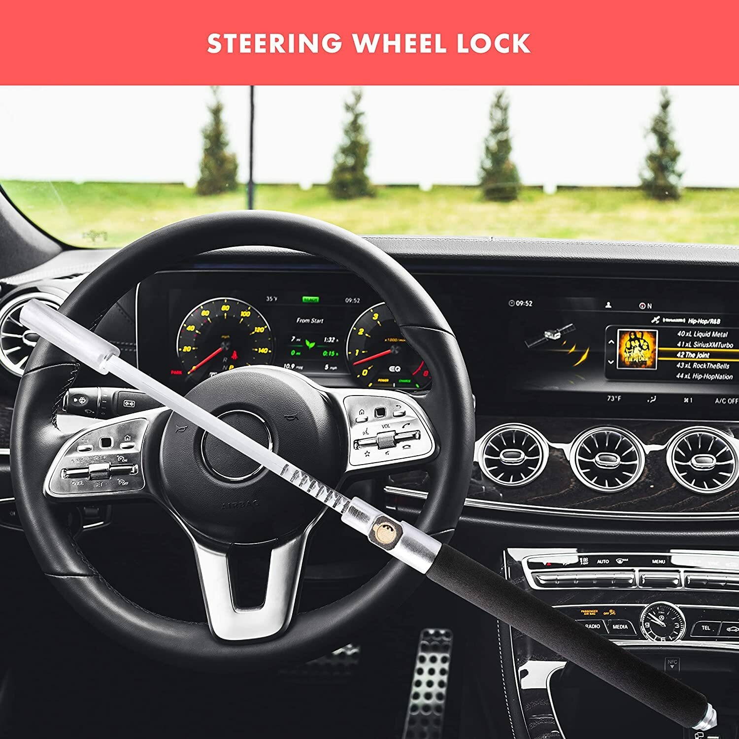 Zone Tech Anti Theft Car Steering Wheel Lock With Escape Hammer Window Breaker