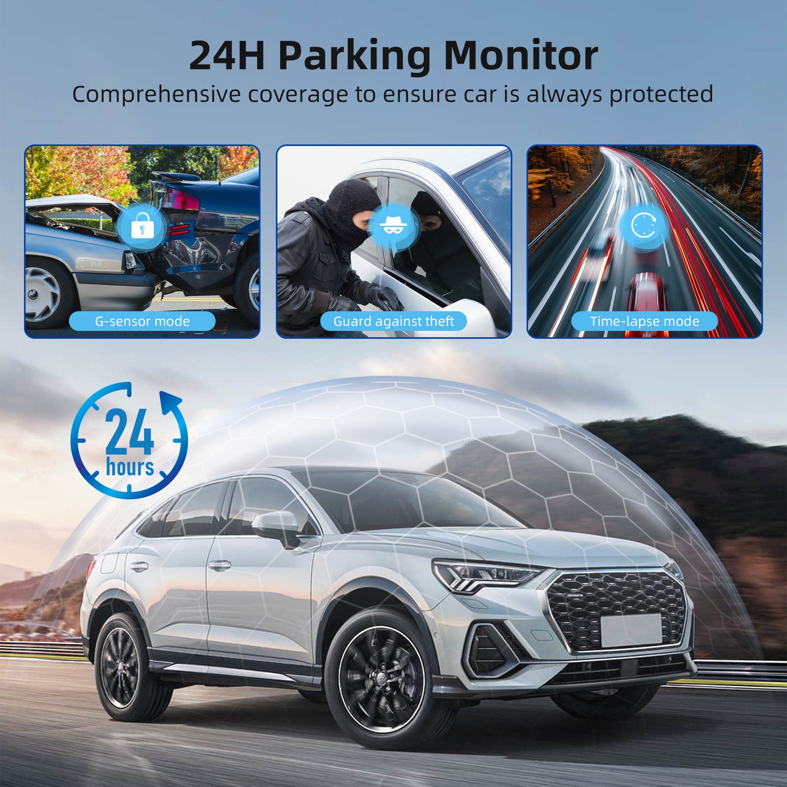 3 Channel Dash Camera 4K Front and Rear Dash Cam Built-In WiFi & GPS