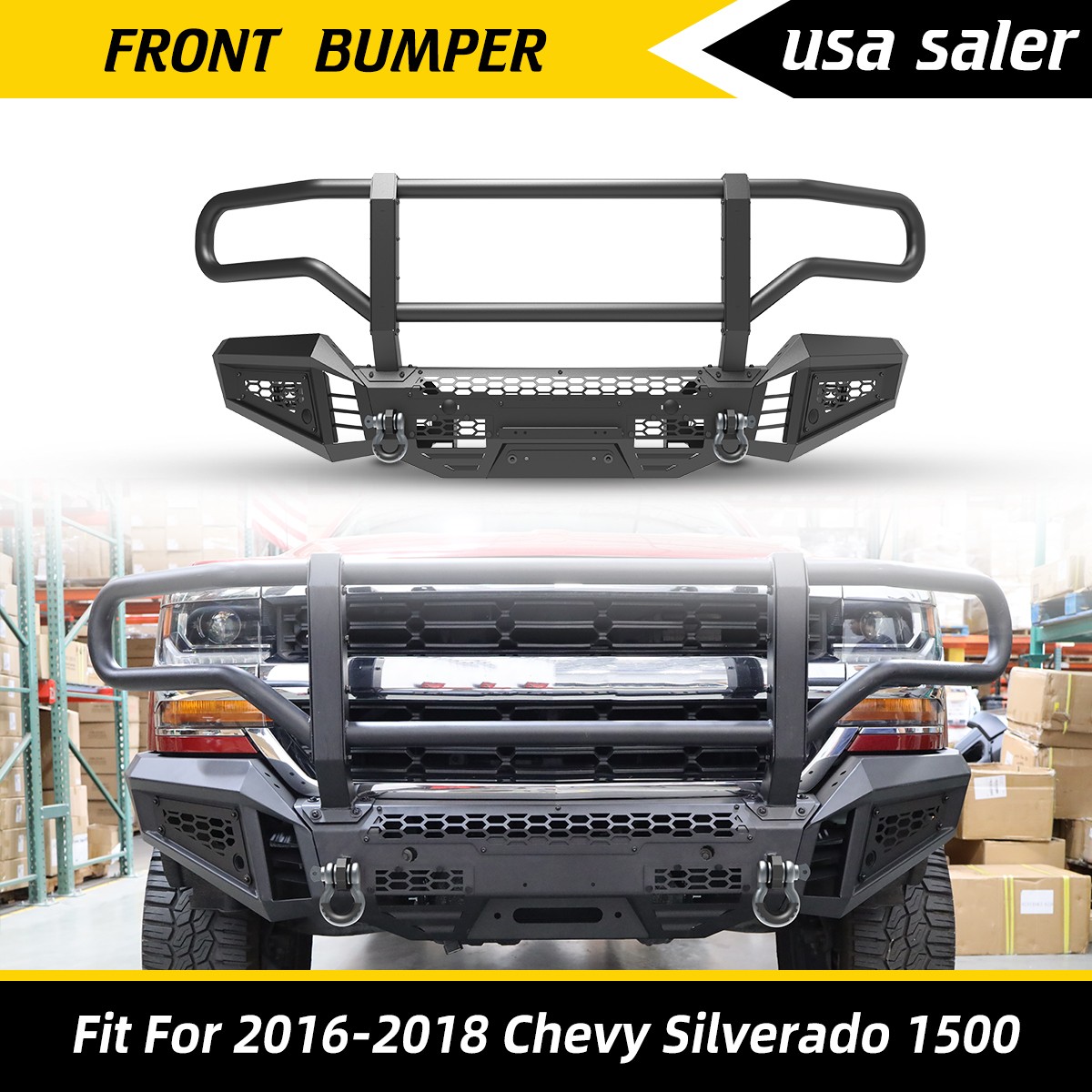 Steel Powder Coated Front Bumper For 2016-2018 Chevy Silverado 1500 W/D-Ring NEW