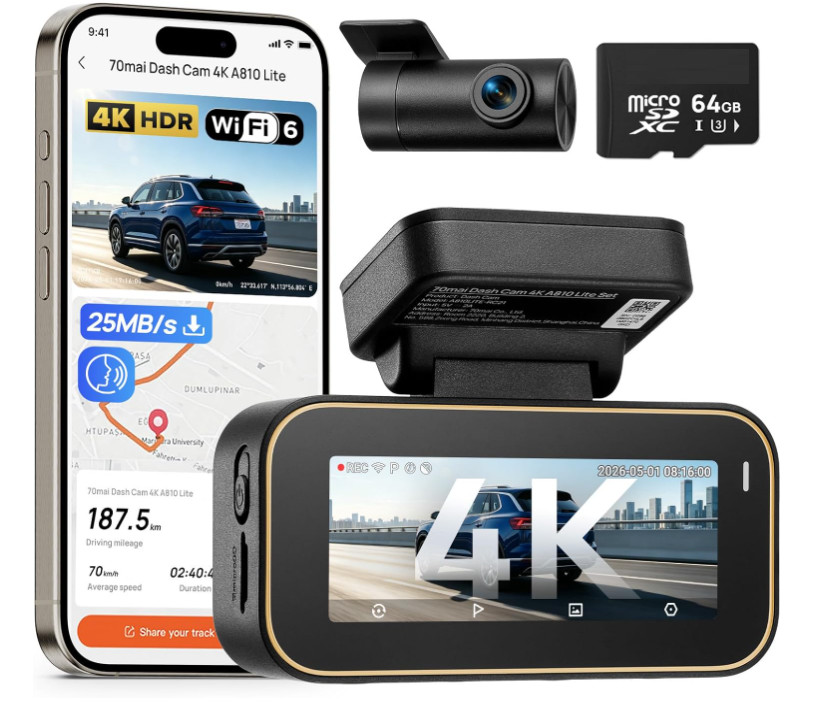 Cámara DVR 4K para Coche con GPS, WiFi 5G, Grabación Continua y Control por Voz