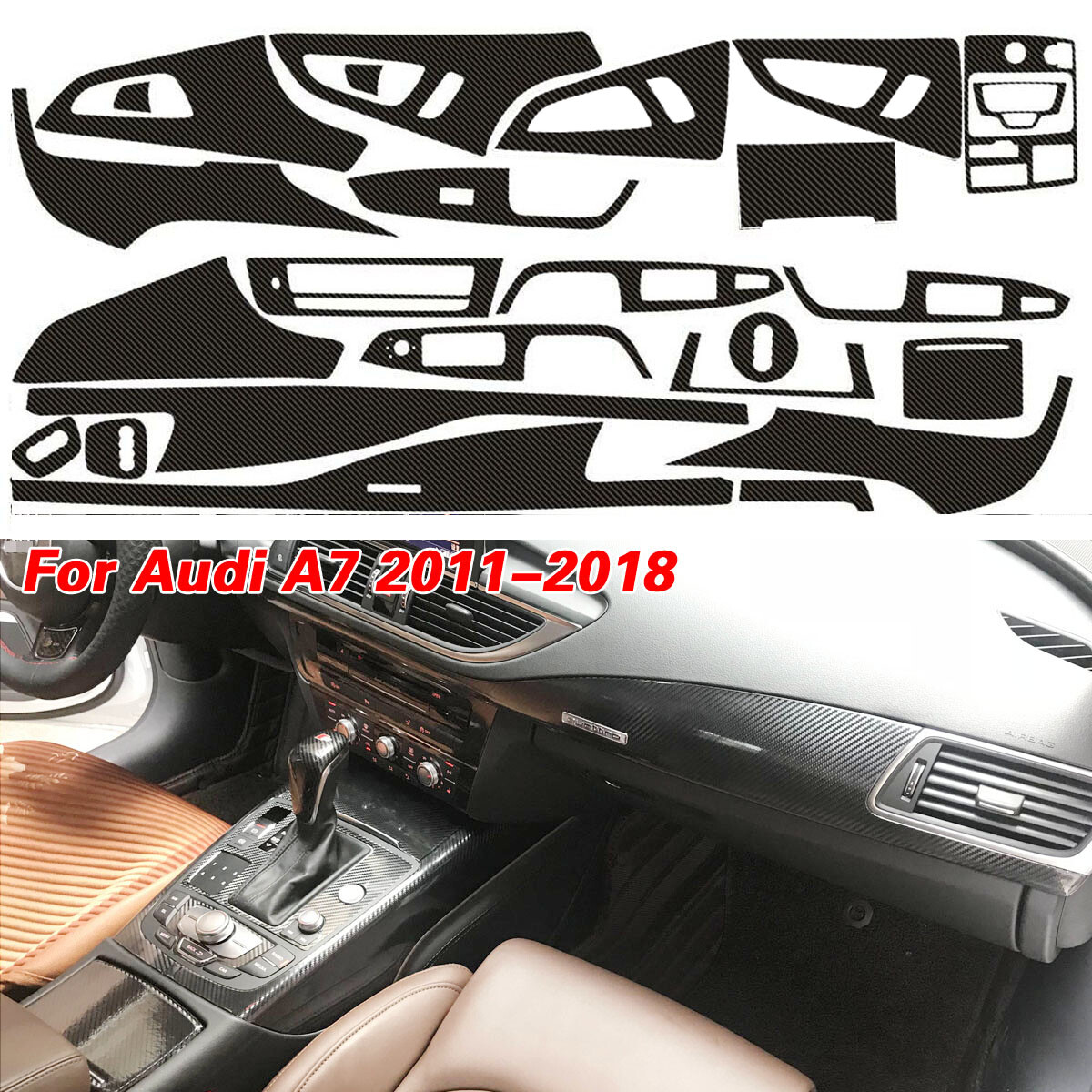 For Audi A7 2011-2018 4GB 5D Carbon Fiber black Pattern Interior DIY Trim Decals