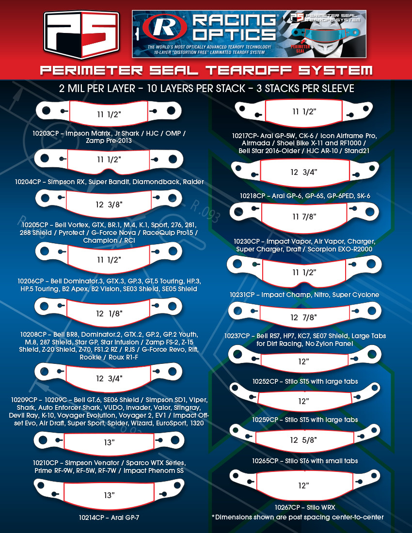 Racing Optics Perimeter Seal Tear Offs | Impact Simpson | 10209CP 30 Pack