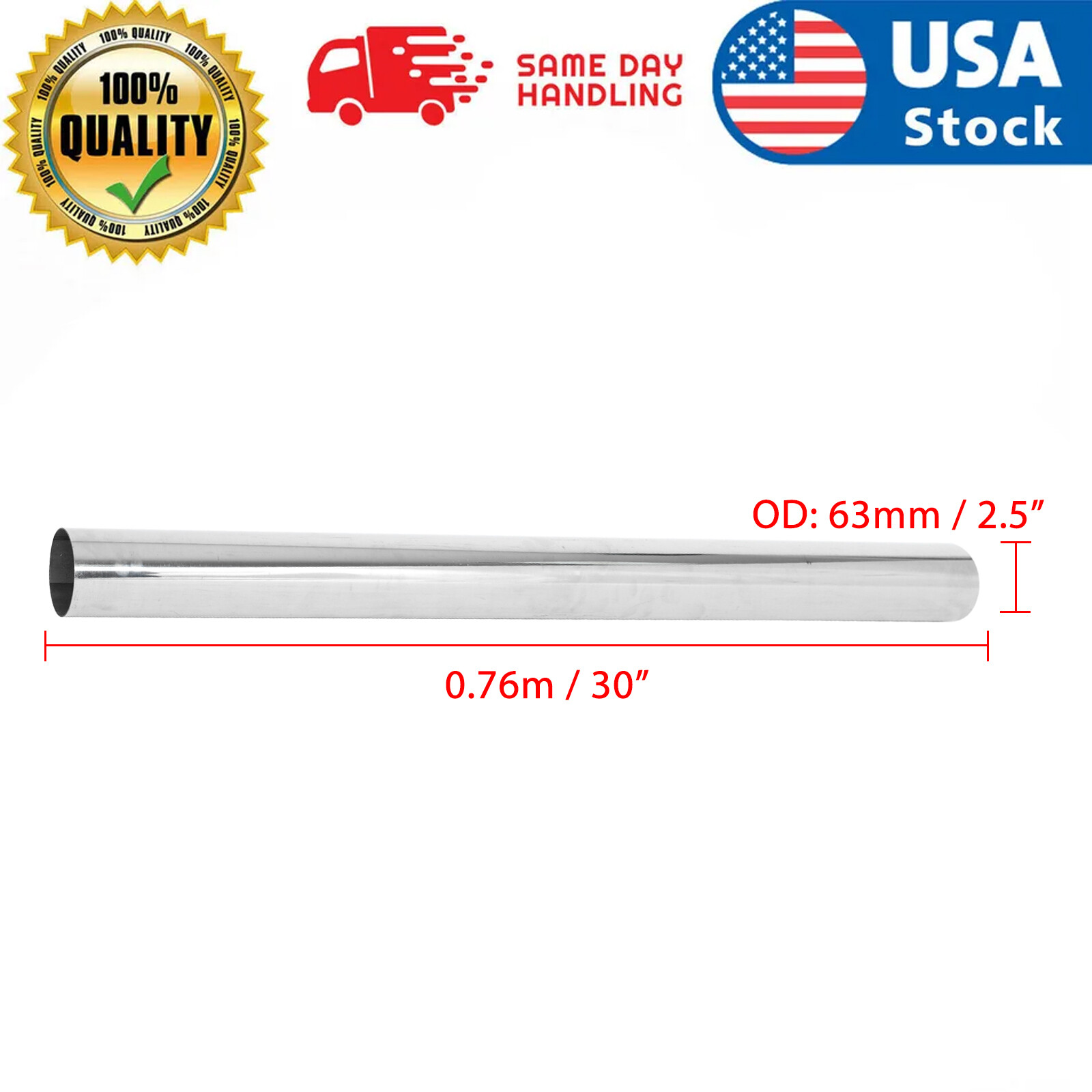 2.5″ 63mm 30”Long T304 Stainless Steel Straight Exhaust Pipe Tube Piping Tubing