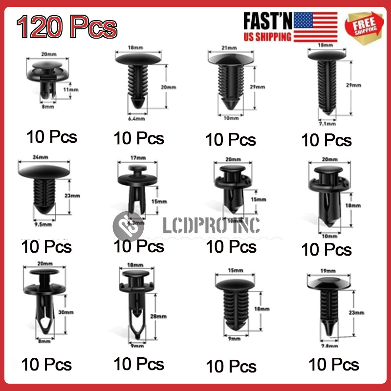 120PCS Bumper Retainer Clips Car Plastic Rivets Fasteners Push Retainer Kit US