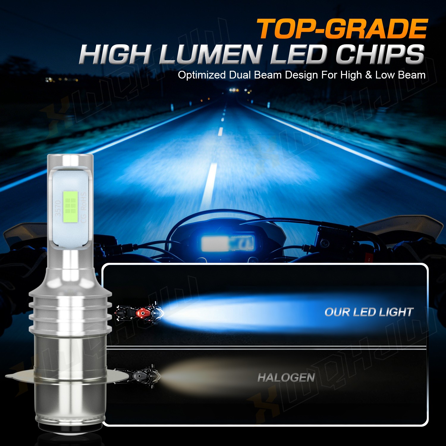 For Yamaha Rhino 450 660 700 Super Blue 100W H6M LED Headlight Bulbs 2X 8000K