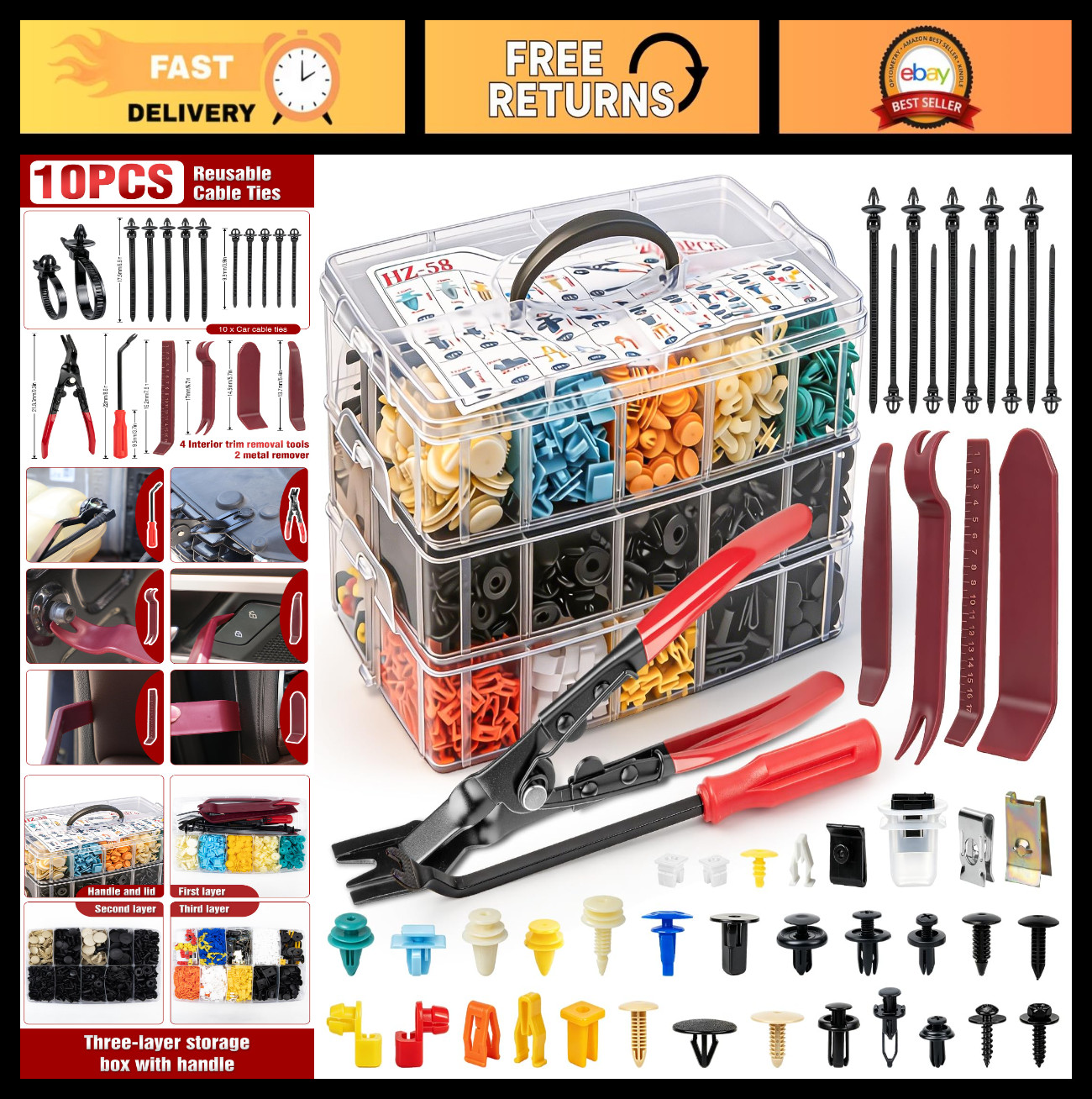 2080PCS Automotive Retainer Clips & Trim Removal Tools, 32 Sizes Push Rivets Fas