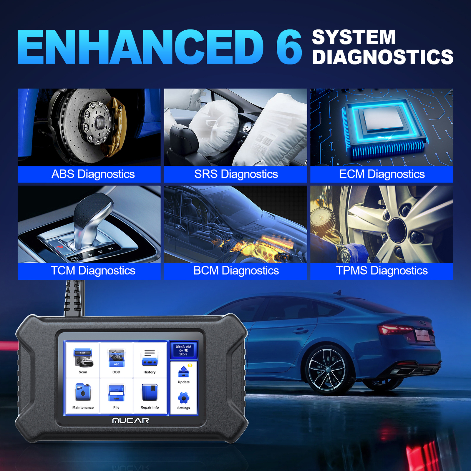 MUCAR CS4 Car OBD2 Scanner Code Reader Check Engine ABS SRS Oil Diagnostic Tool
