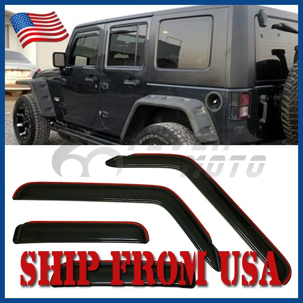 Fit 2018-2024 Jeep Wrangler IN-CHANNEL Window Visors Rain Guards Deflector Smoke