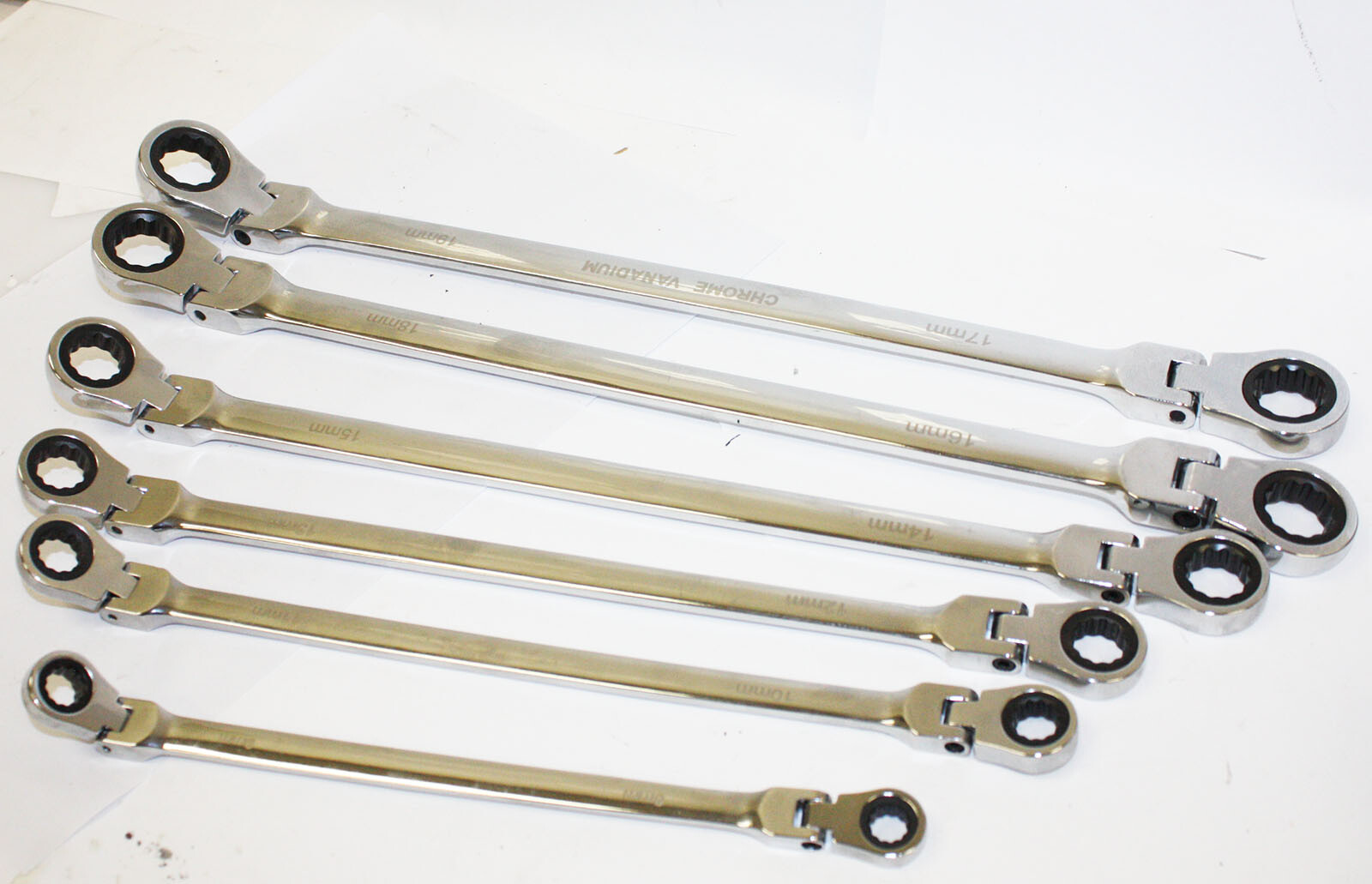 6pc Extra Long Flexible Double End Ratchet Ring Spanner Wrench Set Metric