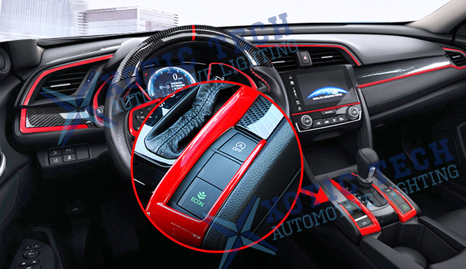 2x Gear Shift Button Panel Cover Trim Sporty Red ABS For Honda Civic 10th Gen