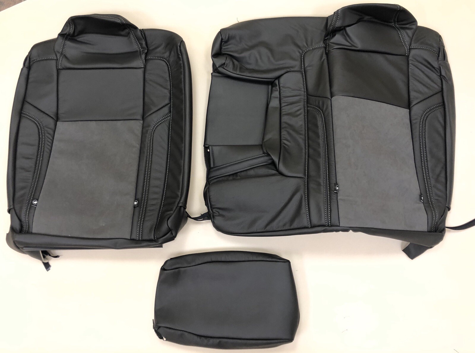 Katzkin Black Leather Dark Slate Suede Seat Covers for 2015-23 Dodge Challenger