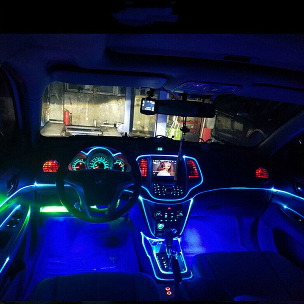 6.6FT LED Blue Car Interior Decor Atmosphere Wire Strip Light Lamp Accessories