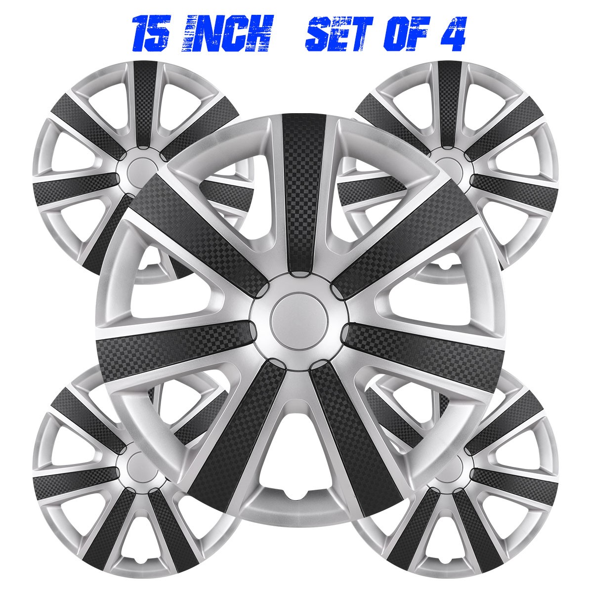 15″ Set Of 4 Silver & Black Wheel Covers Snap On Hub Caps Fit R15 Tire Steel Rim