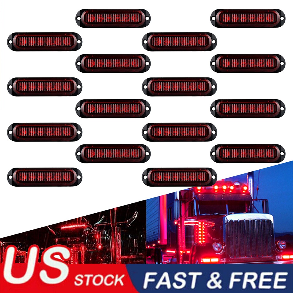 16PCS Red 6LED Side Marker Lights Clearance Lights Truck Trailer RV Waterproof