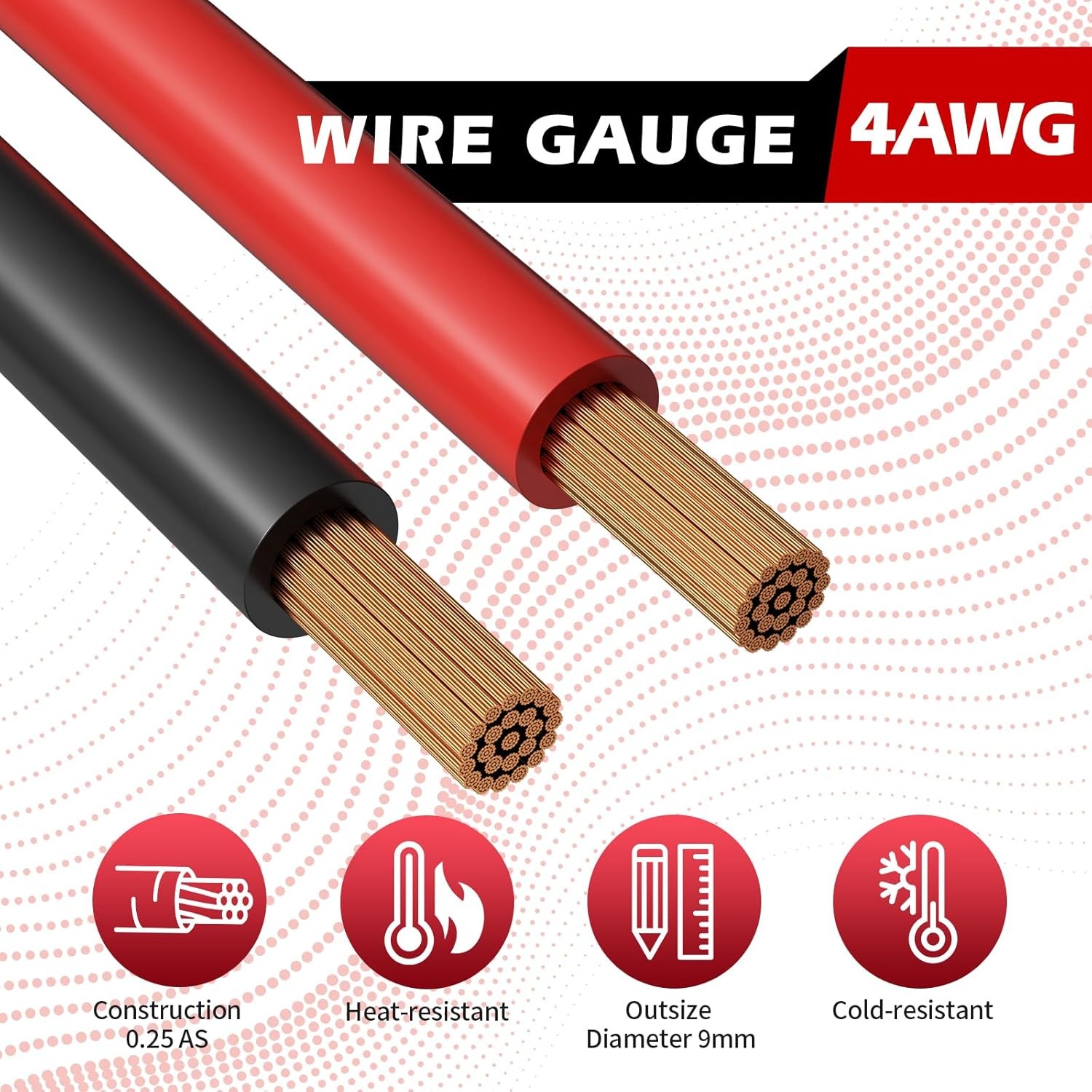 24 FT Quick Disconnect Winch Power Cable 4 Gauge 4 AWG Copper Wiring Repair Kit