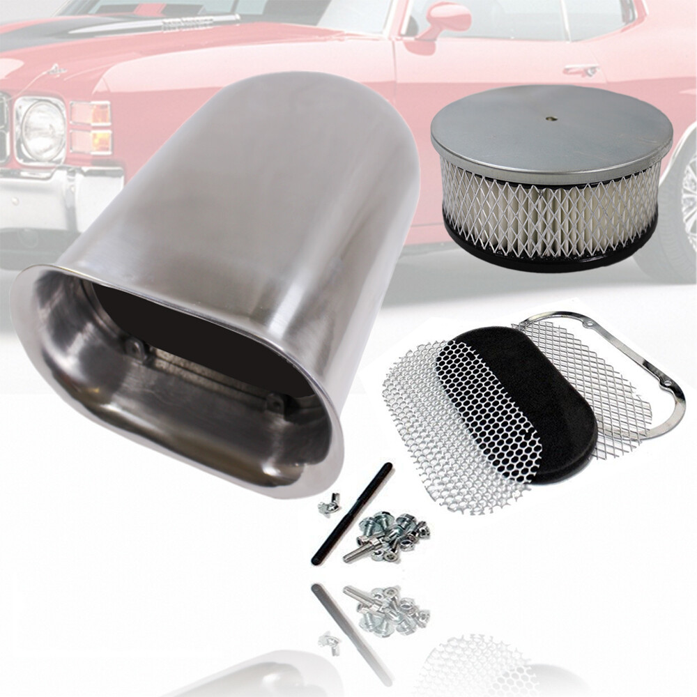 Polished Smooth Hood Scoop Air Filter Single 4 BBL Carb 5 1/8″ Opening