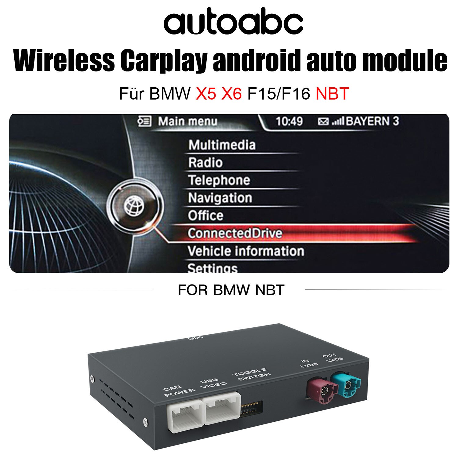 For 2014-2016 BMW X5 X6 F15/F16 NBT Wireless CarPlay Android Auto Adapter Box