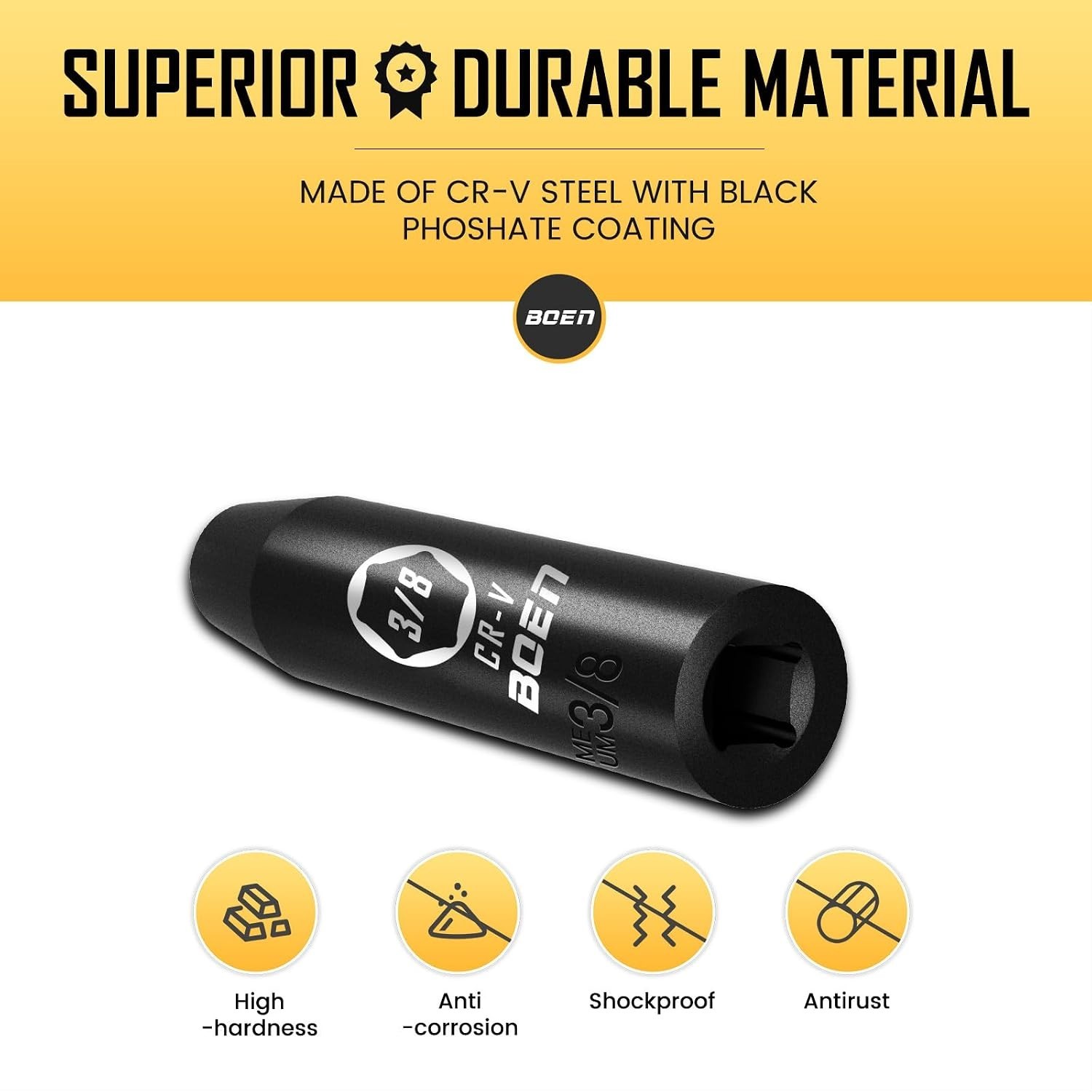 1/2″ Drive Deep Cr-V Impact Socket – 3/8″ with Manganese Phosphate Coating